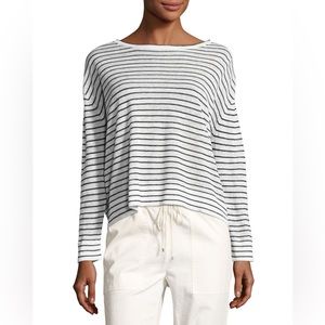 Theory Trinella Striped Linen Top, White/Black
